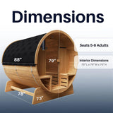 Liatris Rustic Cedar Barrel Sauna with Front Porch Canopy - 5-6 Person