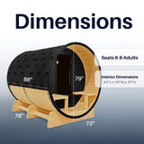 Aleko Anémona White Finland Pine Barrel Sauna with Front Porch Canopy & Black Accents – 6-8 People