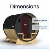 Aleko Anémona White Finland Pine Barrel Sauna with Front Porch Canopy & Black Accents – 6-8 People | SB8PINEBLK-AP
