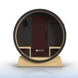 Aleko Anémona White Finland Pine Barrel Sauna with Front Porch Canopy & Black Accents – 6-8 People | SB8PINEBLK-AP