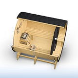 Aleko Anémona White Finland Pine Barrel Sauna with Front Porch Canopy & Black Accents – 6-8 People | SB8PINEBLK-AP