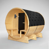 Aleko Anémona White Finland Pine Barrel Sauna with Front Porch Canopy – 6-8 People | SB8PINECP-AP