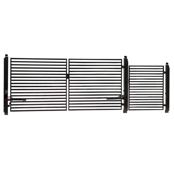 Aleko Steel Dual Swing Driveway Gate - MILAN Style - 16 ft with Pedestrian Gate - 5 ft - SET16x4MILD-AP
