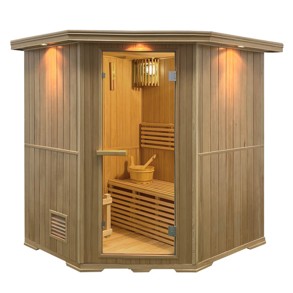 Canadian Hemlock Wet Dry Indoor Sauna - 6 kW UL Certified Heater - 6 Person