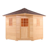 Canadian Hemlock Wet Dry Outdoor Sauna with Asphalt Roof - 8 kW UL Certified Heater - 8 Person
