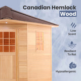 Canadian Hemlock Wet Dry Outdoor Sauna with Asphalt Roof - 8 kW UL Certified Heater - 8 Person