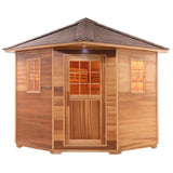 Canadian Red Cedar Wet Dry Outdoor Sauna with Asphalt Roof - 8 kW UL Certified Heater - 8 Person