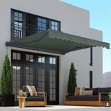 Aleko Moroccan Semi-Cassette Motorized Patio Awning - Forest Green - 13 x 10 Feet