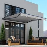 Aleko Moroccan Semi-Cassette Motorized Patio Awning - Silver Gray - 12 x 10 Feet