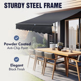 Aleko Motorized Retractable Black Frame Patio Awning 16 x 10 Feet - Charcoal Gray