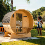 Anémona White Finland Pine Barrel Sauna with Front Porch Canopy – 6-8 People