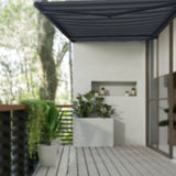 Aleko Italian Full Cassette Motorized Patio Awning with App and Remote Control – Nero/Grigio Black & Gray Striped - 10 x 8 Feet | AF10X8NERGRI-AP