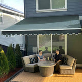 Aleko Retractable White Frame Patio Awning - 12 x 10 Feet - Forest Green