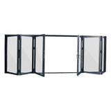 Lifestyle view of Bandit 75 Series aluminum bifold door panels stacked neatly to maximize opening space.