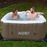 Aleko Square Inflatable Jetted Hot Tub with Cover - 4 Person - 160 Gallon - Brown | IHT-4P-SQR-BRWN-WH-AP