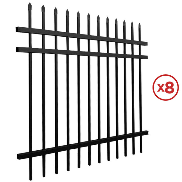 Aleko 8-Panel Steel Fence Kit – Straight Top Style – 8x6 ft. Each