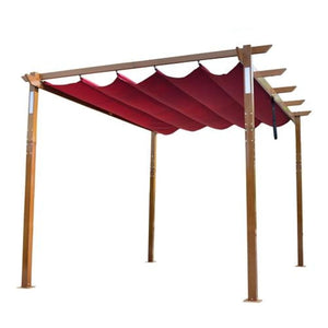 Aleko Aluminum Outdoor Retractable Pergola with Solar Powered LED Lamps and Wooden Finish - 13 x 10 Ft - Burgundy PERG10X13LBG-AP Supplies 