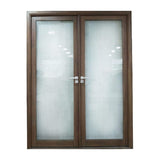 Aleko Aluminum Square Top Minimalist Glass-Panel Interior Double Door with Frame - 84 x 96 inches - Chestnut ALD8496W10-AP Aluminum Square