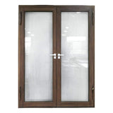 Aleko Aluminum Square Top Minimalist Glass-Panel Interior Double Door with Frame - 84 x 96 inches - Chestnut ALD8496W10-AP Aluminum Square