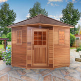 Aleko Canadian Cedar Wet Dry Outdoor Sauna with Asphalt Roof - 9 kW ETL Certified Heater - 8 Person SKD8RCED-AP Aleko Outdoor Saunas