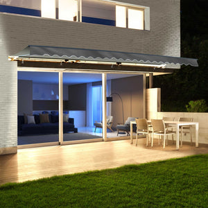 Aleko Half Cassette Motorized Retractable LED Luxury Patio Awning - 10 x 8 Feet - Gray AWCL10X8GY80-AP Aleko Motorized LED Luxury Awnings 10