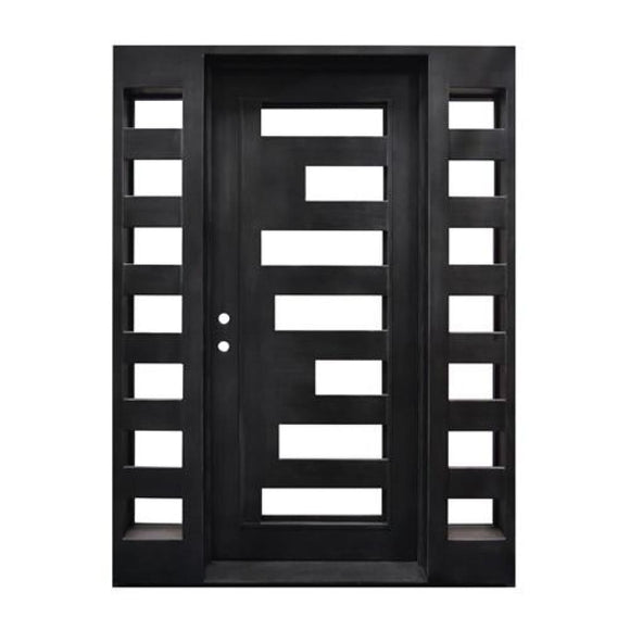 Aleko Iron Square Top Geometric-Embossed Door With Frame And Threshold 62 X 81 Inches Matte Black Idq6281Bk06-Ap Iron Doors