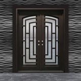 Aleko Iron Square Top Modern Dual Door With Frame And Threshold 72 X 96 Inches Matte Black Idq7296Bk04-Ap Iron Doors