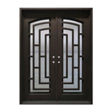 Aleko Iron Square Top Modern Dual Door With Frame And Threshold 72 X 96 Inches Matte Black Idq7296Bk04-Ap Iron Doors