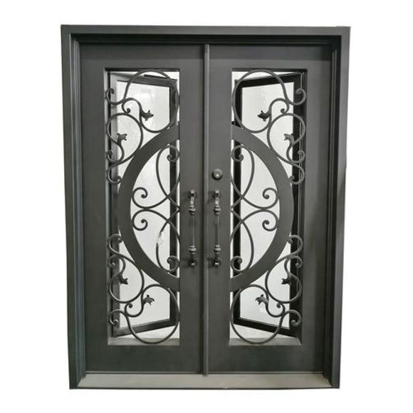 Aleko Iron Vine and Curve Dual Door with Square Top Frame and Threshold 81 x 62 x 6 Inches Matte Black IDQD38-AP Iron Doors