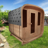 Aleko Outdoor Rustic Cedar Barrel Steam Rounded Square Sauna with Bitumen Shingle Roofing - 4 Person - 4.5 kW ETL Certified Heater 