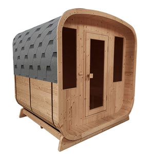Aleko Outdoor Rustic Cedar Barrel Steam Rounded Square Sauna with Bitumen Shingle Roofing - 4 Person - 4.5 kW ETL Certified Heater 