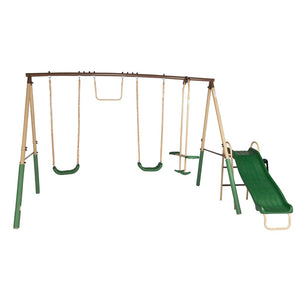 Aleko Outdoor Sturdy Child Swing Set with 2 Swings Trapeze Glider and Slide BSW09-AP Fun Zone