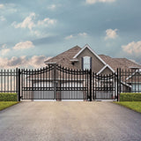 Aleko Steel Dual Swing Driveway Gate Moscow Style 14 ft With Pedestrian Gate 4 ft SET14X4MOSD-AP Dual Swing Gates with Pedestrian Entrance