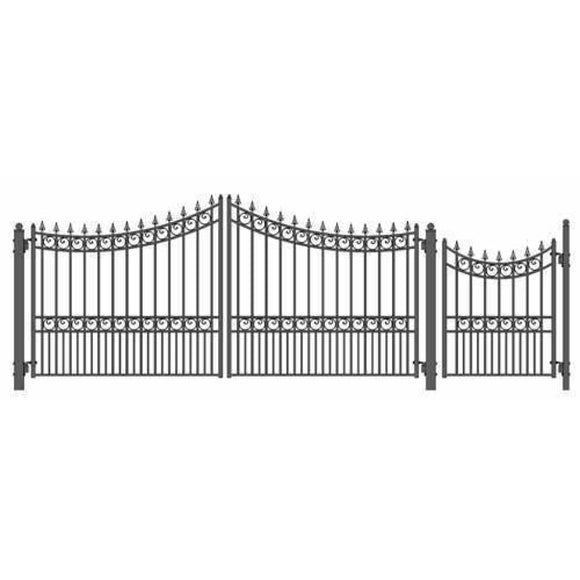 Aleko Steel Dual Swing Driveway Gate Moscow Style 14 Ft With Pedestrian Gate 4 Ft Set14X4Mosd-Ap Dual Swing Gates With Pedestrian Entrance