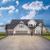 Aleko Steel Single Swing Driveway Gate DUBLIN Style 12 ft with Pedestrian Gate 4 ft SET12X4DUBS-AP Single Swing Driveway Gates With 
