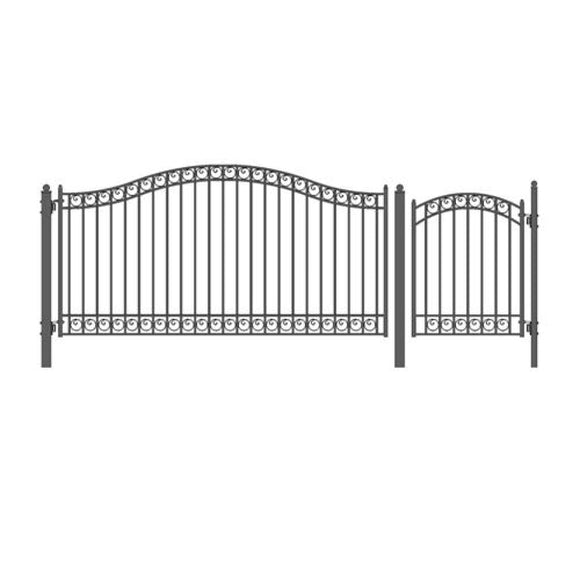 Aleko Steel Single Swing Driveway Gate DUBLIN Style 12 ft with Pedestrian Gate 4 ft SET12X4DUBS-AP Single Swing Driveway Gates With