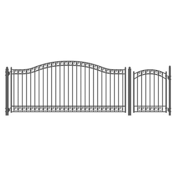 Aleko Steel Single Swing Driveway Gate Dublin Style 14 Ft With Pedestrian Gate 4 Ft Set14X4Dubs-Ap Single Swing Driveway Gates With