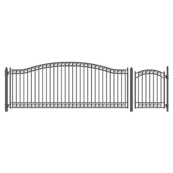 Aleko Steel Single Swing Driveway Gate Dublin Style 16 Ft With Pedestrian Gate 4 Ft Set16X4Dubs-Ap Single Swing Driveway Gates With