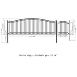 Aleko Steel Single Swing Driveway Gate Dublin Style 18 ft With Pedestrian Gate 4 ft SET18X4DUBS-AP Single Swing Driveway Gates With 