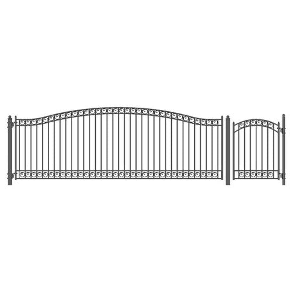 Aleko Steel Single Swing Driveway Gate Dublin Style 18 Ft With Pedestrian Gate 4 Ft Set18X4Dubs-Ap Single Swing Driveway Gates With