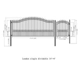 Aleko Steel Single Swing Driveway Gate London Style 14 ft With Pedestrian Gate 4 ft SET14X4LONS-AP Single Swing Driveway Gates With 