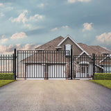 Aleko Steel Single Swing Driveway Gate Madrid Style 14 ft With Pedestrian Gate 4 ft SET14X4MADS-AP Single Swing Driveway Gates With 