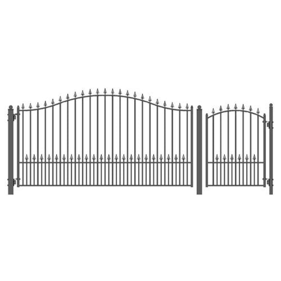 Aleko Steel Single Swing Driveway Gate Munich Style 12 Ft With Pedestrian Gate 4 Ft Set12X4Muns-Ap Single Swing Driveway Gates With