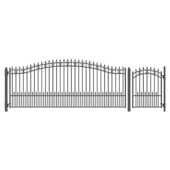 Aleko Steel Single Swing Driveway Gate St.petersburg Style 18 Ft With Pedestrian Gate 4 Ft Set18X4Stps-Ap Single Swing Driveway Gates With