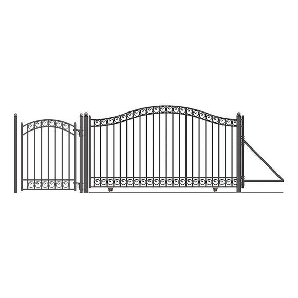 Aleko Steel Sliding Driveway Gate 14 ft with Pedestrian Gate 5 ft DUBLIN Style DG14DUBSSLPED-AP Aleko Sliding Gates with Pedestrian Entrance