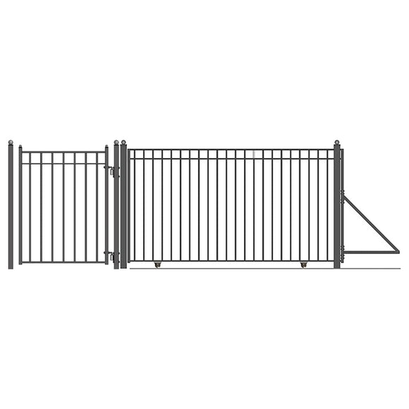 Aleko Steel Sliding Driveway Gate 20 ft with Pedestrian Gate 5 ft MADRID Style DG20MADSSLPED-AP Aleko Sliding Gates with Pedestrian Entrance