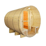 Aleko Outdoor or Indoor White Finland Pine Wet Dry Barrel Sauna Front Porch Canopy 9 kW ETL Certified Heater 8 Person SB8PINECP-AP Aleko